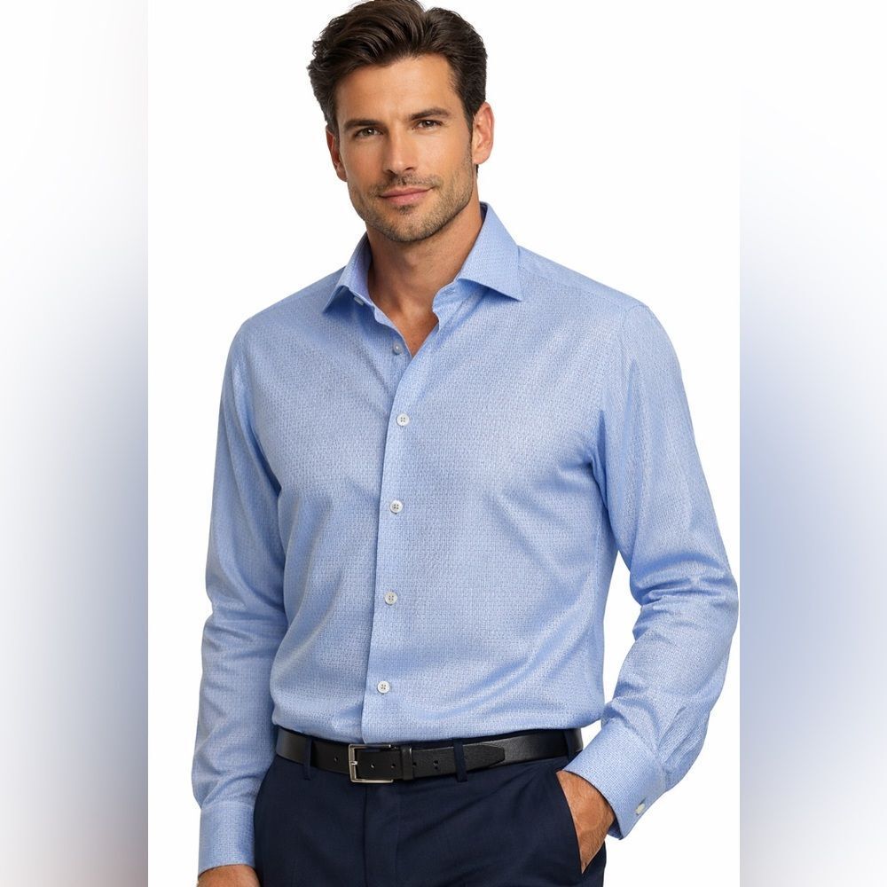 ✨ Stefano Ricci Blue Textured Cotton Dress Shirt – Made in Italy Luxury Designer